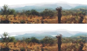 Before and after computer generated simulations of proposed dam